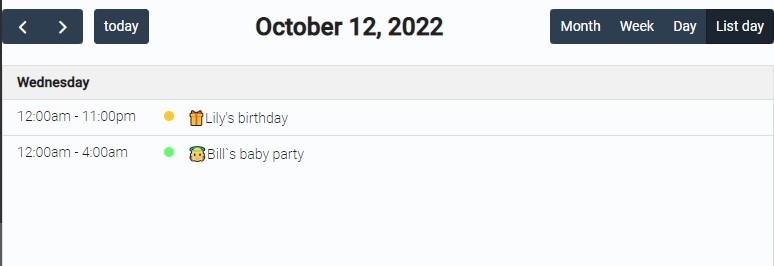 List calendar