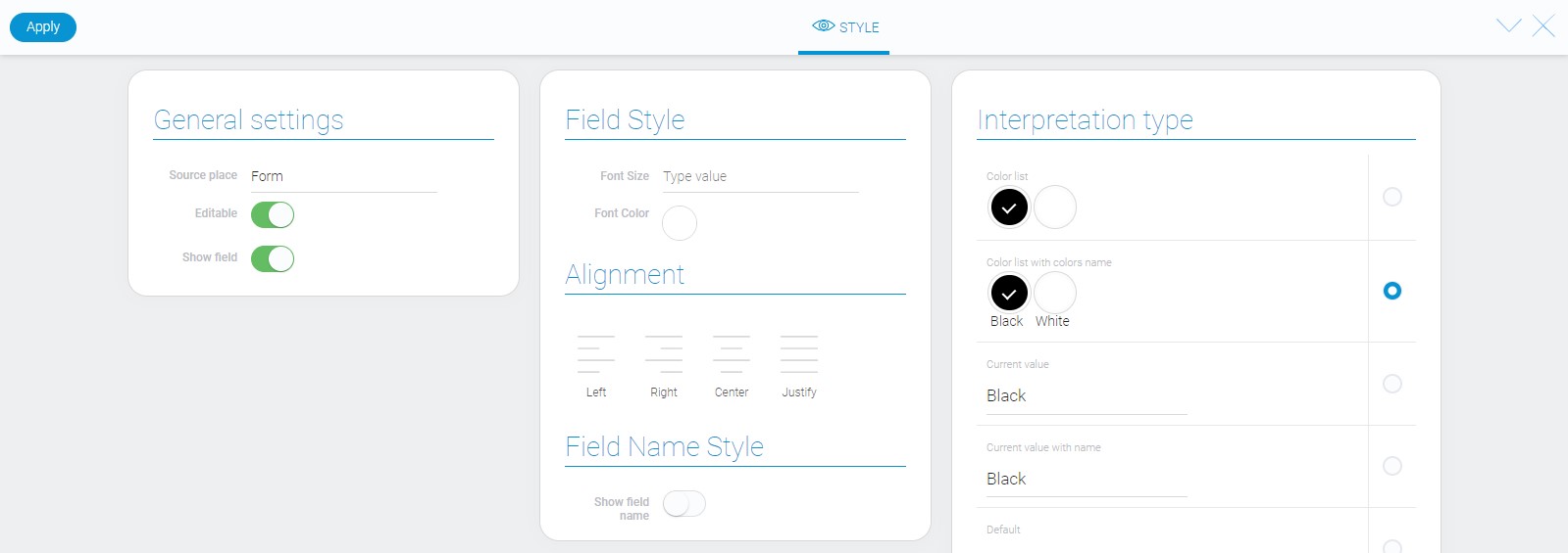 Element style of the color list