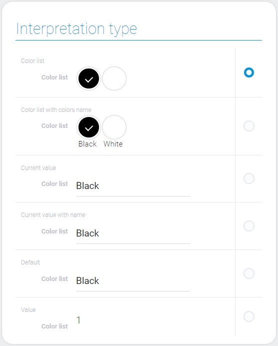 Types of color list interpretation