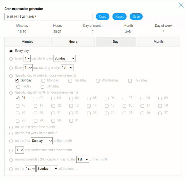 options of day tab