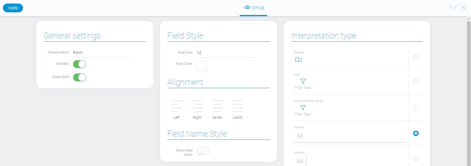 Style of filter tabs element