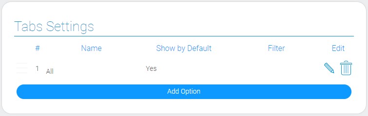 Settings of filter tabs without icon
