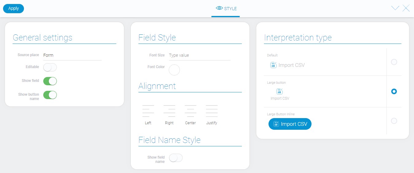 Style of import CSV element