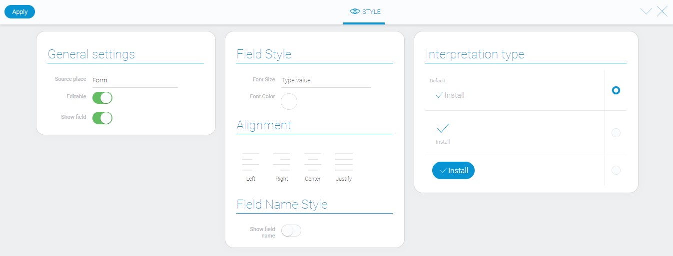 Style of install element