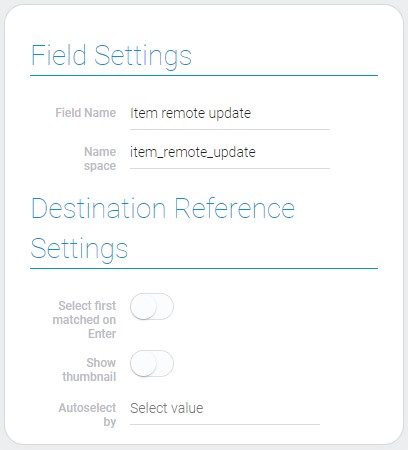Settings of item remote update field and destination reference