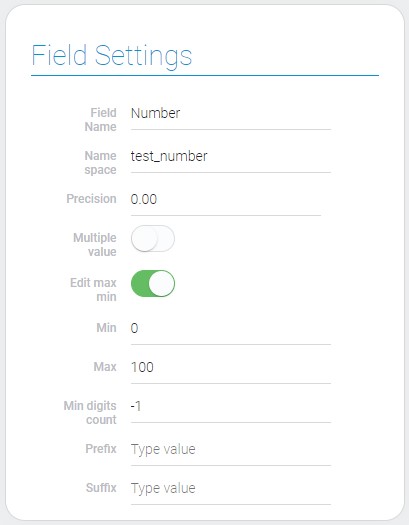 Field settings of the number element