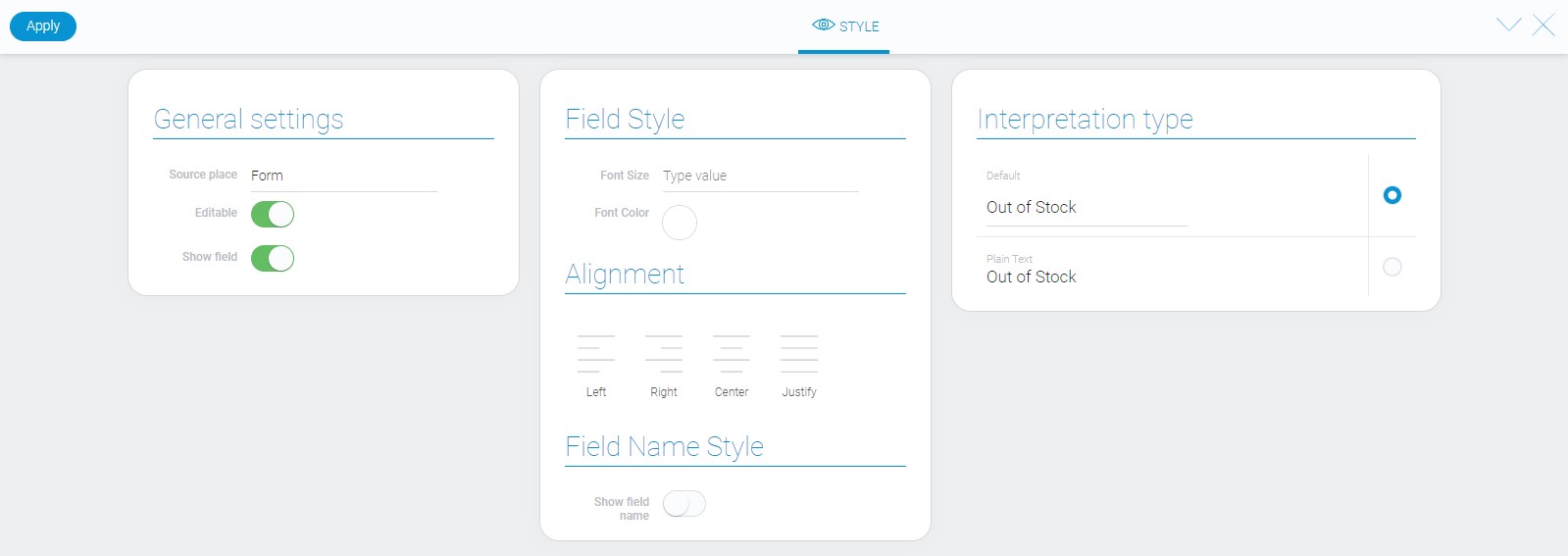 Style of options element