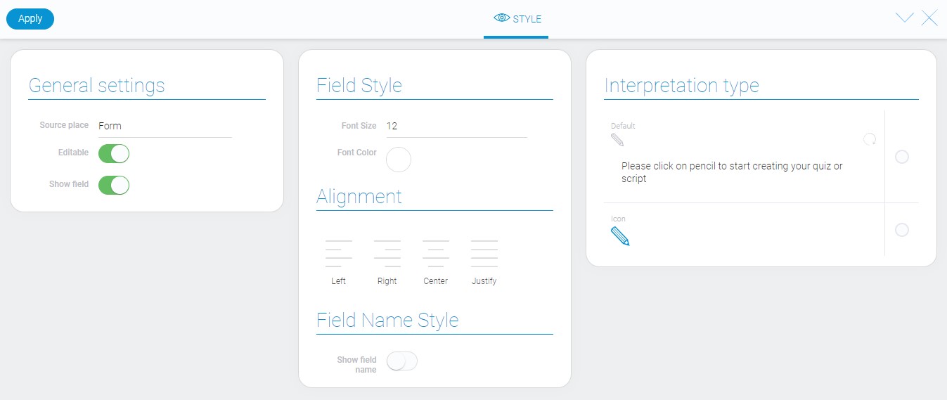 Style of quiz element