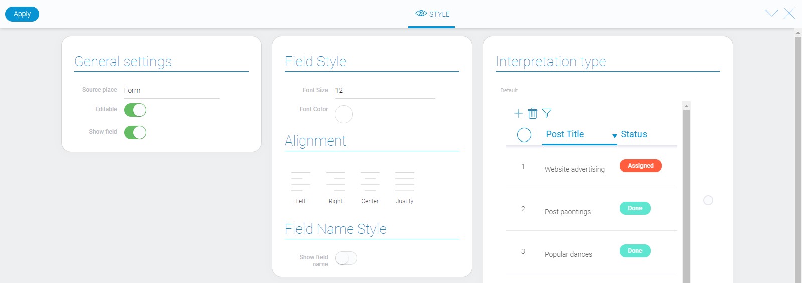 Style of view container element