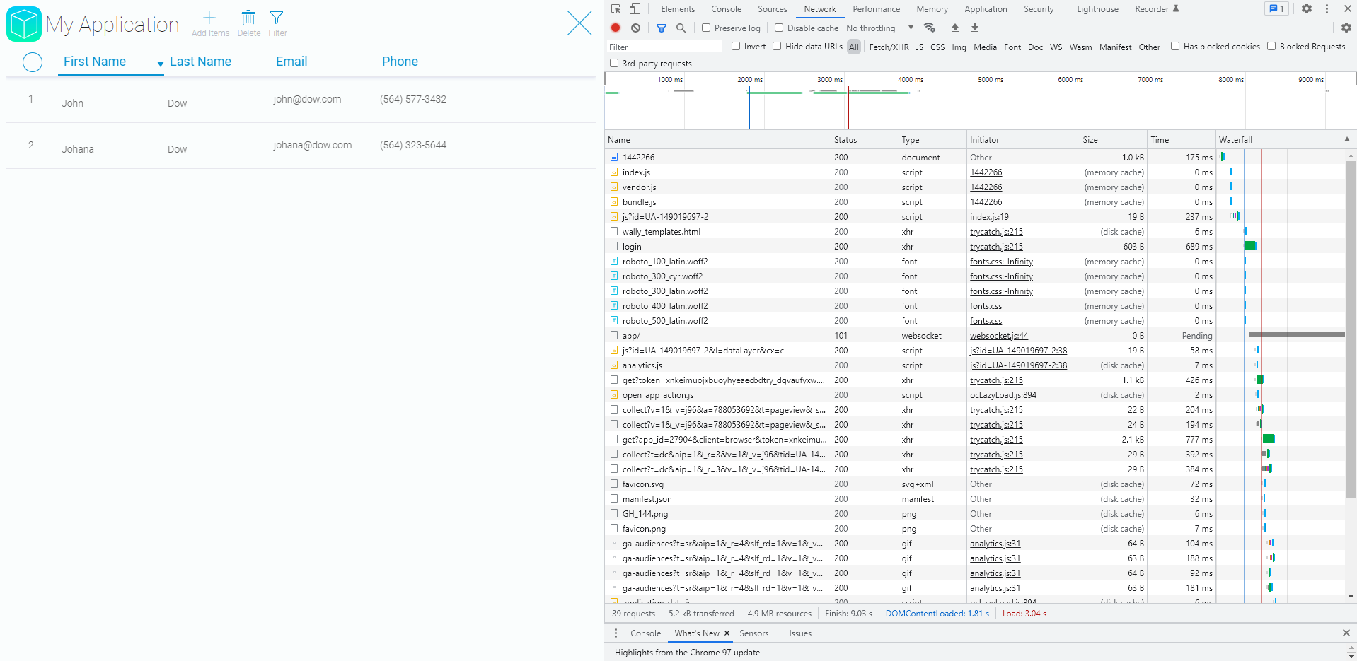 App ID example of active DevTools 