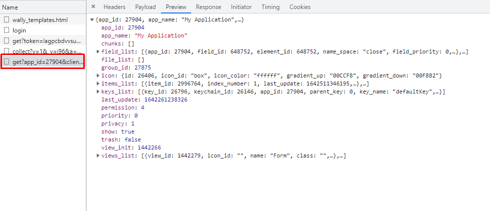 App ID example of opened Preview