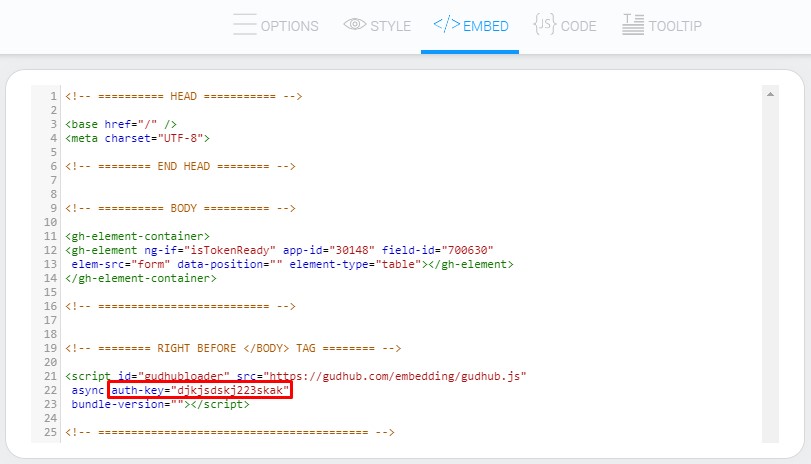 Auth key in EMBED